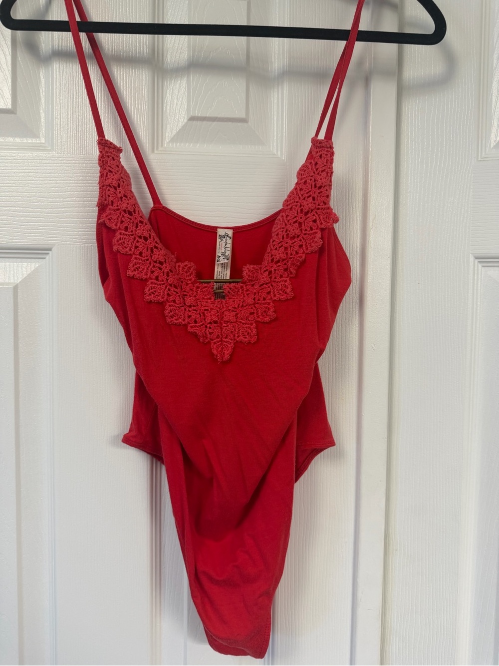 Free People Red Crochet-Trim Bodysuit
